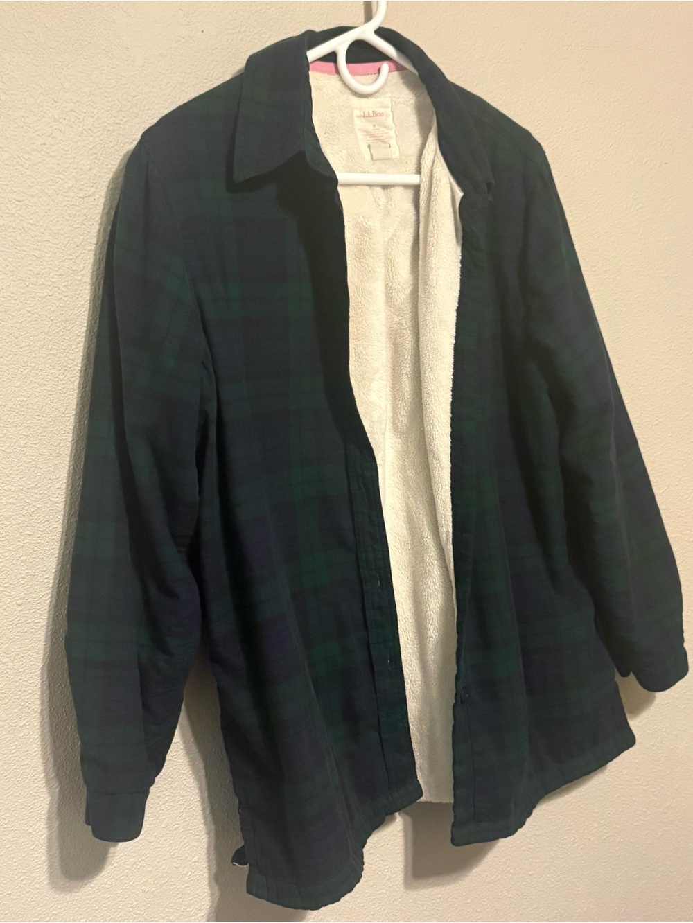 L.L. Bean Blue and Green Shirt/Jacket With Cream Fleece Lining